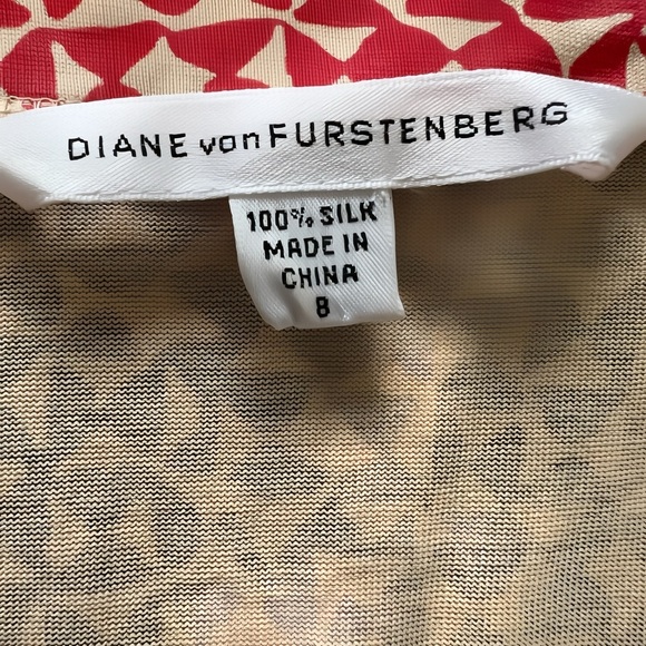 Diane von Furstenberg Elona Silk A-Line Dress Size 8 Black & Red Geometric Print - Picture 4 of 7